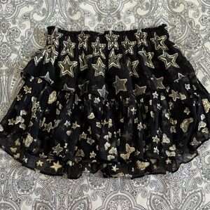 LoveShackFancy Black and Gold Star Mini Skirt